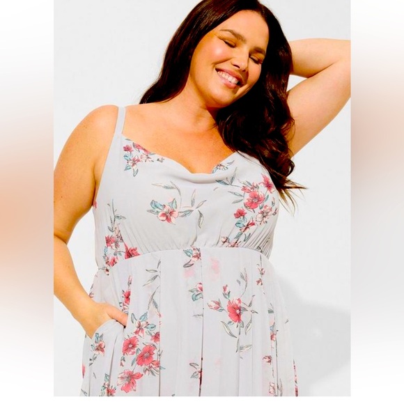 Torrid Maxi Chiffon Cowl Neck Pleated Dress - Picture 2 of 4